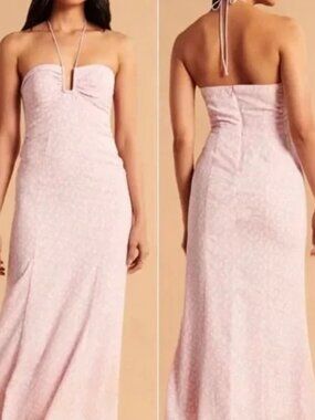 Abercrombie Fitch Pink Floral Cinched Bust U-Shape Flowy Halter Maxi Dress XL